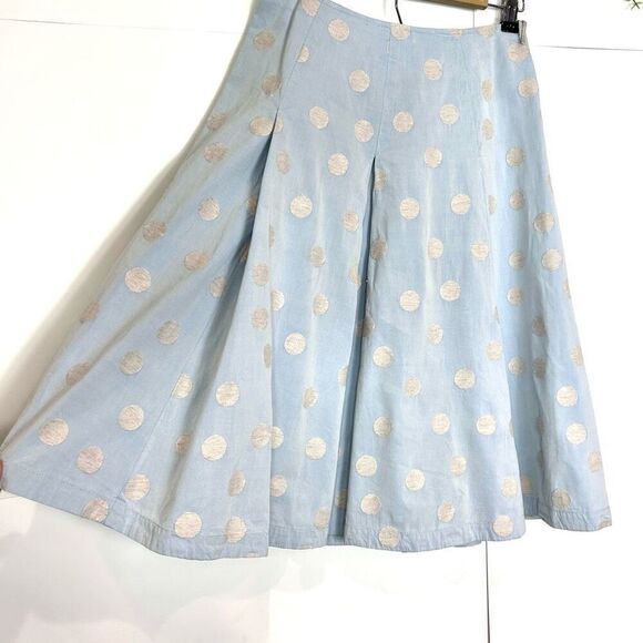 MaxMara Weekend Skirt Medium Blue Polka Dot Linen Blend Pleated A Line Flowy - Picture 15 of 15